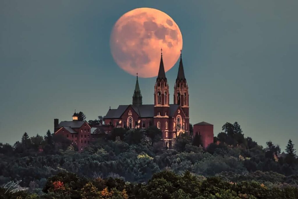 Holy Hill at a Full Moon in Hubertus, Wisconsin