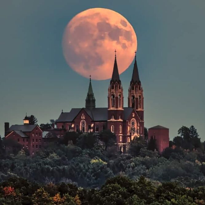 Holy Hill at a Full Moon in Hubertus, Wisconsin